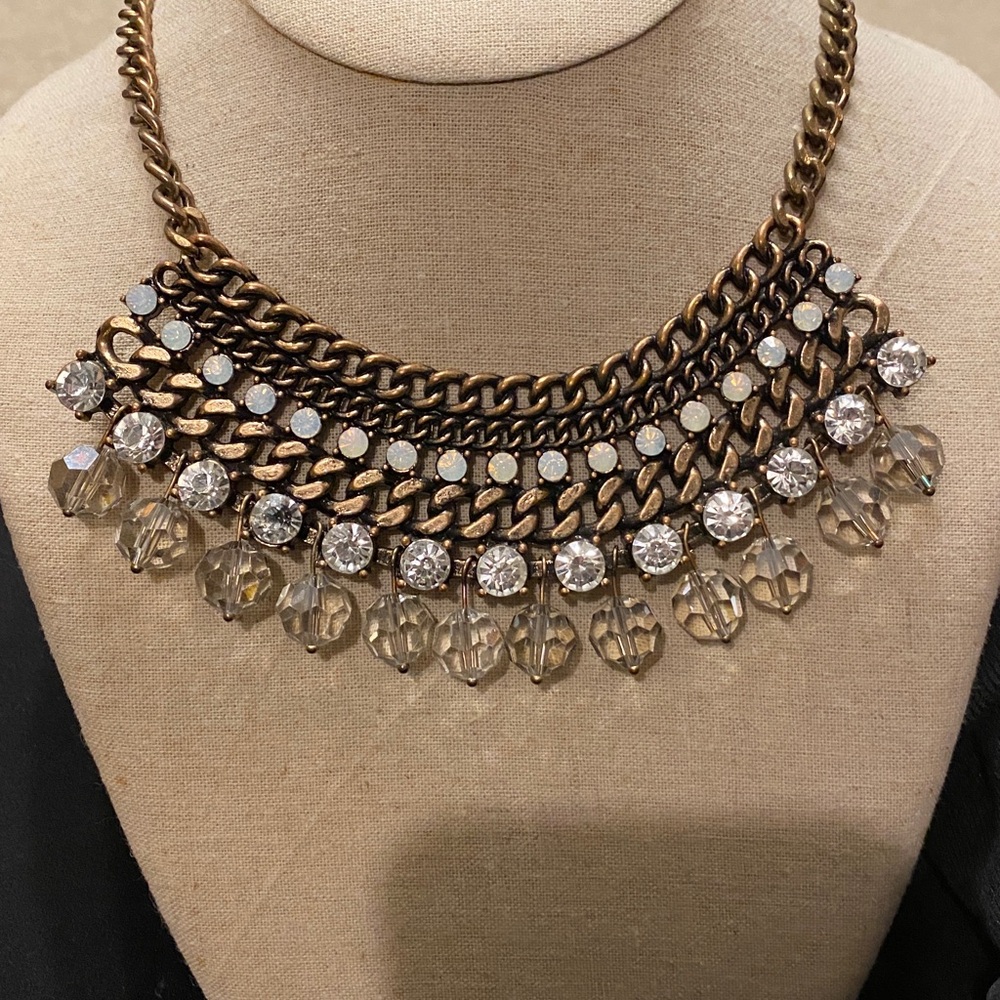 Gold Statement Necklace with Crystal Accents - Picture 3 of 5